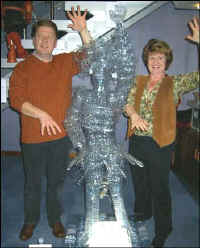 Lynda Mallett and Mike Weston-Davies model for the bottle sculture
