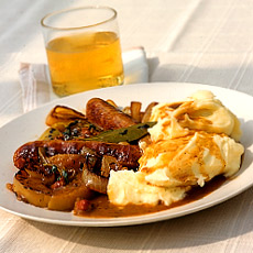 Pork sausages and mash